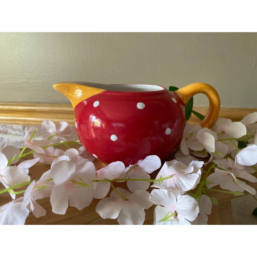 Living Art Carnival Hand-Painted Red & Yellow Polka Dot Ceramic Creamer Jug